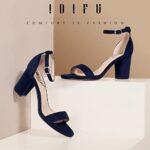 IDIFU Cookie-MI Block Heels 3 Inch Sandals Chunky Open Toe Heel Wedding Homecoming Dress Shoes for Women Brides Ladies (Blue Suede, 7.5 B(M) US)