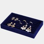 Velvet 7 Slots Ring Earrings Trays Showcase Display Jewelry Organizer (Blue)