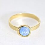 Opal gold ring, 14k gold plating stone ring band, Blue stone ring, Stacking stone ring, Small stone gold ring (created-opal blue, 7)