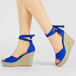 Allegra K Women’s Espadrilles Tie Up Ankle Strap Deep Blue Wedges Sandals 8.5 M US