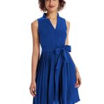 GRACE KARIN Women Elegant High Waist Pleated Dress A-line Solid Funeral Dress Royal Blue L