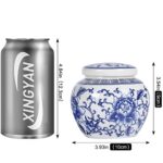 XINGYAN Chinese Traditional Blue and White Porcelain Ceramic Small Ginger Jar with Lid,for Tea Storage,Home Decorative,Home Decor Jar,Bud vase (Model-2)