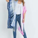 Bohemian Kimono Long Cardigan – Beachwear Bathing Swimsuit Bikini Cover Kaftan Abstract Sweater (Kimono Open Cardi – Tie Dye Pink/Blue)