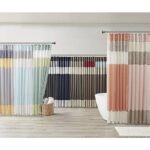Madison Park Amherst Bathroom Shower Curtain Faux Silk Pieced Striped Modern Microfiber Bath Curtains, 72×72 Inches, Navy