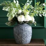 Tenforie Ceramic Flower Vase, Blue Texture Decorative Jar Vase for Home Decor, Pampas Grass Vase for Wedding Centerpieces/Arrangements, Waterproof Vase for Fresh Flowers