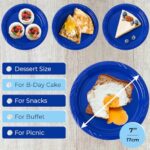 CUSINIUM 50-pack Blue Plastic Dessert Plates – 7″ Small Round Disposable Cake Plates for Parties, Birthday, Picnic and Other Events