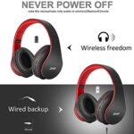 ZIHNIC Bluetooth Headphones Over-Ear, Foldable Wireless and Wired Stereo Headset Micro SD/TF, FM for Cell Phone,PC,Soft Earmuffs &Light Weight for Prolonged Wearing (Black/red)