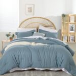 weigelia Dusty Blue Queen Comforter 7PCS Boho Bed Comforter Set Queen Size Soft All Season Lightweight Microfiber Comforter with Fitted Sheets, Flat Sheets, Pillow Shams and Pillowcases