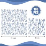 100 PCS Blue Floral Paper Napkins Blue Flower Cocktail Napkins 3 Ply Disposable Blue White Dessert Napkins Decorative Dinner Hand Napkins for Bridal Baby Shower Weeding Birthday Party Supplies