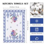 Arquiel Blue and White Porcelain Kitchen Towel 100% Cotton Quick Dry Dish Towels 20 x 27.5inch, Dishcloth Hand Towels for Housewarming Gifts Dining, Home, Wedding, Banquet, Buffet (Set of 4)