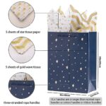 SHIPKEY 10 Pack Navy Blue Gift Bags with Tissue Paper, Blue Gift Bags with Gold Foil Stars, Gift Bags for Men, Groomsmen Gift Bags 8x4x11inch Kraft Paper Bags with Handles Bulk