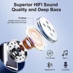 Wireless Earbuds Bluetooth Headphones 5.3 Bass Stereo Earphones, 40H Playtime Ear Buds with LED Power Display, Bluetooth Earbud with Noise Cancelling Mic IPX7 Waterproof Earbuds for iOS Android Blue