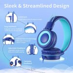 POWMEE P10 Kids Stereo Headphones with Microphone for Children Boys Girls,Adjustable 85dB/94dB Volume Control Foldable On-Ear Headphone for School/PC/Cellphone(Blue)