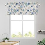 Spring Summer Blue Floral Curtain Valances for Kitchen Window Farmhouse Gray White French Country Rod Pocket Valance Windows Treatments 1 Panel Short Curtains 54×18 Inch for Bedroom Bathroom Decor