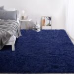 HOMBYS Shaggy Area Rug 9×12 Feet, Ultra Fuzzy Large Plush Faux Fur Carpet for Living Room Bedroom, Non-Skid Fuzzy Rug for Kids Playroom Home Decor, Navy Blue