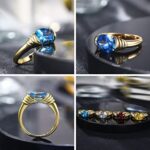 AllenCOCO Gold Ring for Women Trendy Blue Gemstone Chunky Ring 18k Gold Plated Band Ring Signet Statement Ring