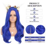 Fancy Hair Long Blue Wavy Wigs for Women Curly Middle Part Blue Wig Natural Looking Synthetic Heat Resistant Fiber Wigs Hair for Daily Party Use (Dark Blue)