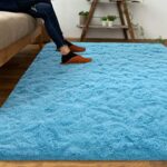 DweIke Super Soft Shaggy Rugs Fluffy Carpets, 3×5 ft Blue Area Rug for Living Room Bedroom Girls Kids Room Nursery Home Decor, Non-Slip Plush Indoor Floor Bedside Rug, 3×5 Feet Blue