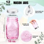 Pinkunn 12 Pcs 16 oz Colored Mason Jars with Lids Bulk, Vintage Color Glass Mason Jars for Storage Airtight Regular Mouth Canning Jar Multifunction Glass Container for Fermenting Jelly DIY Crafts