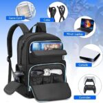 Gaming Backpack for PS5, Protective Travel Carrying Case Bag Compatible with Playstation 5 Console Game Storage Bag with Multiple Pockets for PS5 Disc/Controller/Game Cards/Laptop Tech Gifts for Men