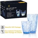 CREATIVELAND Drinking Glasses Tumbler Light Blue Set of 8, for Water,Cocktail,Juice,Beer,Iced Coffee,Clear Blue Glassware for Kitchen,Thick & Heavy Glass Highball Glasses with Heavy Base 15.8oz/13.7oz