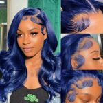 Royal Blue Lace Front Wigs Human Hair Body Wave 13×4 Lace Front Wigs Human Hair Dark Blue Colored Pre Plucked With Baby Hair 150% Density HD Lace Frontal Wigs Human Hair 100% Human Hair Wig 18 Inch