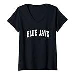 Womens Blue Jays Mascot Vintage Athletic Sports Name Design V-Neck T-Shirt