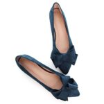 SAILING LU Bow-Knot Ballet Flats Womens Pointy Toe Flat Shoes Suede Dress Shoes Wear to Work Slip On Moccasins Navy Size 8