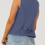 Dokotoo Womens Vests Business Work Wear Office Uniform Bar Tender Vest for Women V-Neck Buttons Pockets Utility Waistcoats Blue Medium