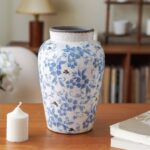 Vintage Blue and White Vase Porcelain Flower Vase Ceramic for Home Decor Rustic