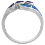 Sterling Silver Blue Synthetic Opal Marquise Bypass Ring for Women 3 Amethyst CZ Stones 3/8 inch size 9