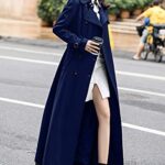 ebossy Women’s Double Breasted Duster Trench Coat Slim Full Length Maxi Long Overcoat (Medium, Navy)
