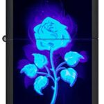 Zippo Lighter: Glowing Rose, Blacklight – Black Matte 81314