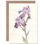 Wee Blue Coo Flower Violet Iris Watercolour Greeting Card With Envelope Inside Premium Quality