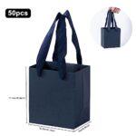 driew Mini Navy Blue Kraft Gift Bags 50 Pcs, 4″ x 2.8″ x 4.5″ Small Gift Bags Bulk Thick Paper with Navy Blue Handles Set for Wedding Party Birthday Gathering Baby Shower