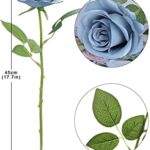 LVEFIT Artificial Rose Flower Dusty Blue Flowers Dusty Blue Roses Silk Flowers 12 pcs with Long Stem Silk Roses Bouquet for Wedding Bridal Shower Party Home Decoration