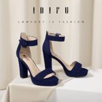 IDIFU Women’s IN4 Sabrina Platform Chunky High Heels Ankle Strap Heeled Sandals Wedding Party Dress Shoes (Blue Suede, 7.5 M US)