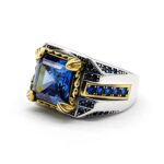 LovePlus Solid S925 Sterling Silver Square Natural Blue Cut Zircon Ring Handmade Elegant Style Stone Men’s/Women’s Ring, Suitable for Daily Wear Gift Size (10)