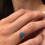 Sterling Silver Blue Opal Stacking Ring, Size 7, Elegant Gift for Mom, Women, Her, Bride, Bridesmaids, Weddings, Prom, Homecoming, October Birthday, Ornate Bezel Stacking Ring, Something Blue For Her