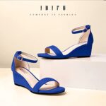 IDIFU Wedge Sandals Heels for Women Dress Shoes Open Toe with Ankle Strap for Wedding Bridal Evening Cocktail (Royal Blue Suede, 8 M US)