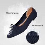 TINGRISE Women’s Flats Pointed Toe Bow Knit Ballet Shoes Comfortable Dressy Mesh Slip On Flat Navy US7