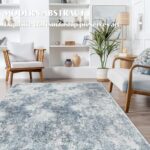 Deerly Area Rug 6×9, Modern Abstract Area Rug, Rugs for Living Room, Dining Room Rug, Washable Rug 6×9, Large Bedroom Rug with Non Slip Rubber Backing for Living Dining Room Office, Blue/Grey