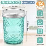 Honeydak 12 Pack 16 oz Vintage Wide Mouth Mason Jars Vintage Glass Canning Jar with Lids, Ideal for Honey, Wedding Favors, Shower Favors, Green