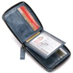 BULLCAPTAIN Mens Genuine Leather Zipper Wallet RFID Blocking Bifold Secure Zip Around Wallets Multi Credit Card Holder Purse (Blue)