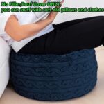 Beawelkomjo Ottoman Pouf Unstuffed 20x20x12 Inches Fluffy Ottoman Foot Rest(No Filler) Under Desk Foot Stool Great for Living Room, Bedroom (Navy Blue Pouf Without Filler)