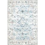 WondRg Area Rug 5×7 Blue Washable Carpet for Bedroom Living Room Distressed Vintage Non Slip Soft Indoor Throw Rug for Nursery Entryway Dining Room Kitchen Office