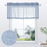 Blue Valances 18 Inches Long for Living Room 1 Panel Linen Woven Texture Pole Wide Pocket Sheer Valences Toppers for Windows Kitchen Bathroom Bedroom Blue Grey Gray Dusty Blue 52×18 Inch Length