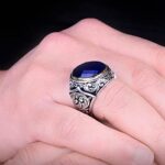 Men Blue Stone Ring, Zircon Round Sapphire Stone Ring, Turk?sh Handmade Ring, Ottoman Style Ring, 925k Sterling Silver Ring
