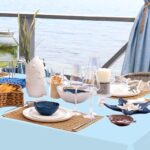 WNINK Light Blue Tablecloths 2 Pack Disposable Table Covers 54″ x 108″ Baby Pale Pink Pastel Table Cloths for Parties Bridal Shower Engagement Wedding Birthday Plastic Table Cloths for Parties