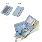 BOSTANTEN Women Leather Wallet RFID Blocking Small Bifold Zipper Pocket Wallet Card Case Purse with ID Window Blue